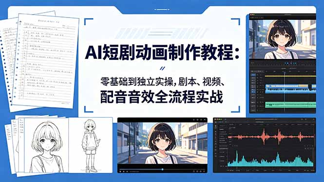 AI短剧动画制作教程：零基础到独立实操，剧本、视频、配音音效全流程实战-优创云