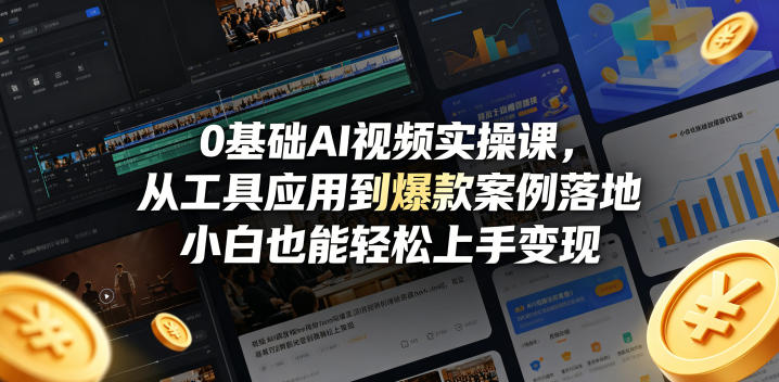 0基础AI视频实操课，从工具应用到爆款案例落地，小白也能轻松上手变现-优创云