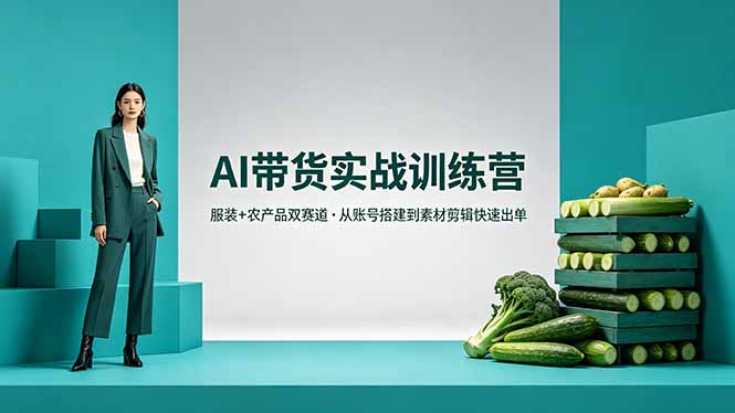 AI带货实战训练营，服装+农产品双赛道，从账号搭建到素材剪辑快速出单-优创云