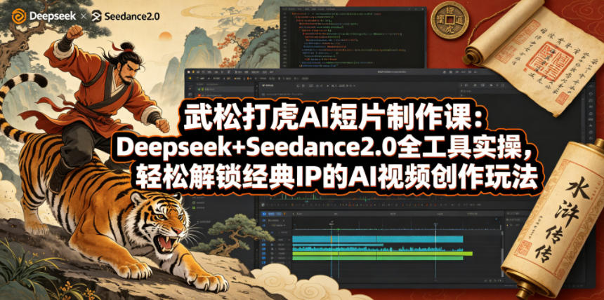 武松打虎AI短片制作课：Deepseek+Seedance2.0全工具实操，轻松解锁经典IP的AI视频创作玩法-优创云