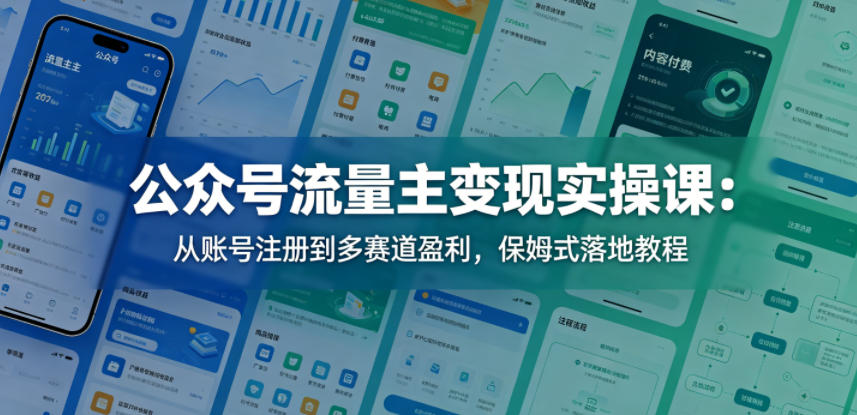 公众号流量主变现实操课：从账号注册到多赛道盈利，保姆式落地教程-优创云