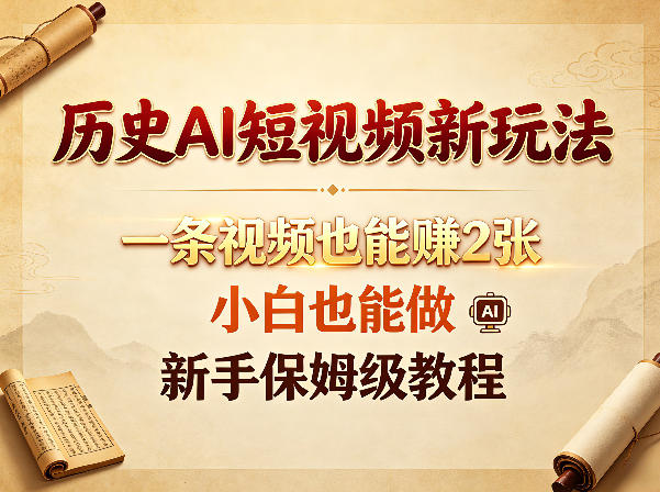 历史AI短视频新玩法，一条视频也能賺2张，小白也能做，新手保姆级教程-优创云