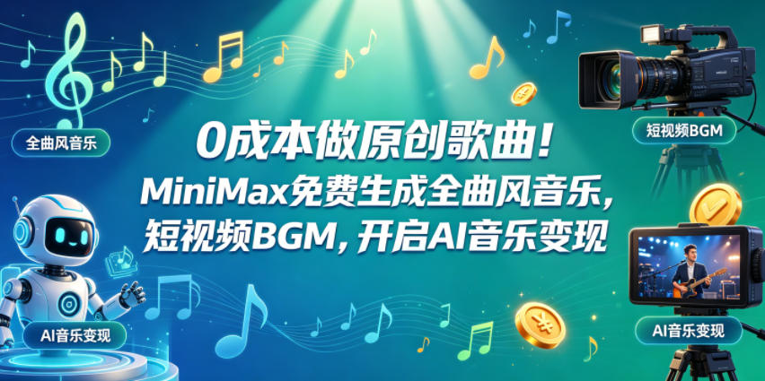 0成本做原创歌曲！MiniMax免费生成全曲风音乐，短视频BGM，开启AI音乐变现-优创云