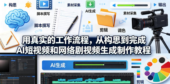 用真实的工作流程，从构思到完成AI短视频和网络剧视频生成制作教程-中英字幕-优创云