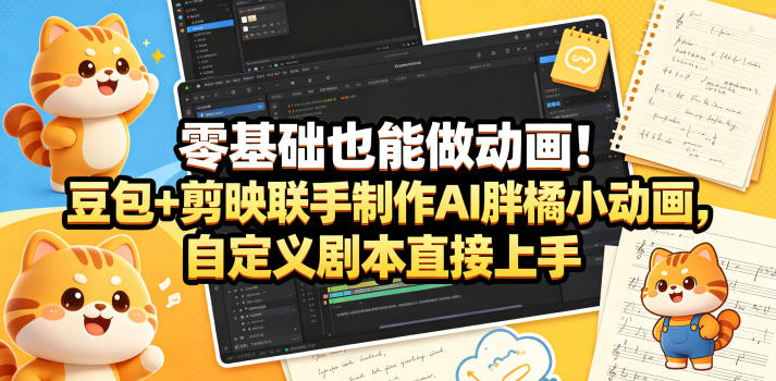 零基础也能做动画!豆包+剪映联手制作AI胖橘小动画,自定义剧本直接上手-优创云