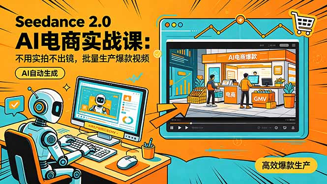 Seedance 2.0 AI电商实战课：不用实拍不出镜，批量生产爆款视频打爆GMV-优创云