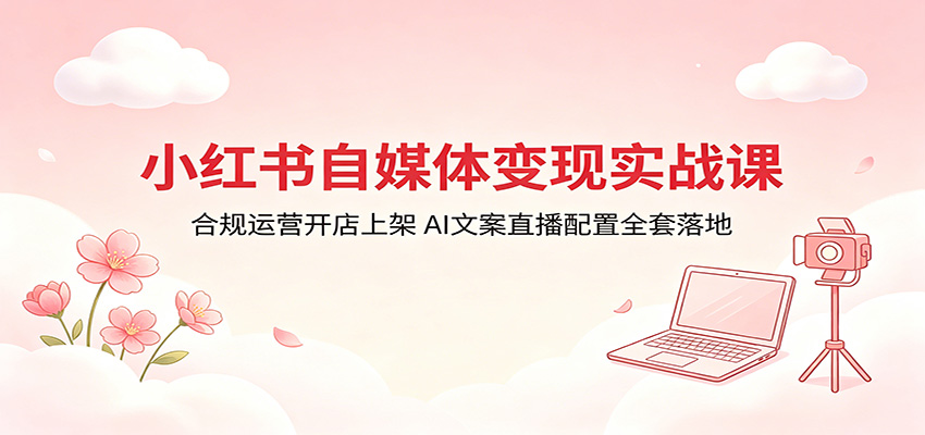 小红书自媒体变现实战课：合规运营开店上架，AI文案直播配置全套落地-优创云
