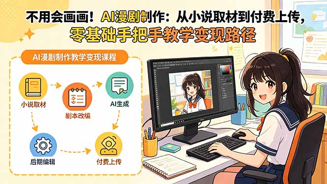 不用会画画！AI漫剧制作：从小说取材到付费上传，零基础手把手教学变现路径-优创云