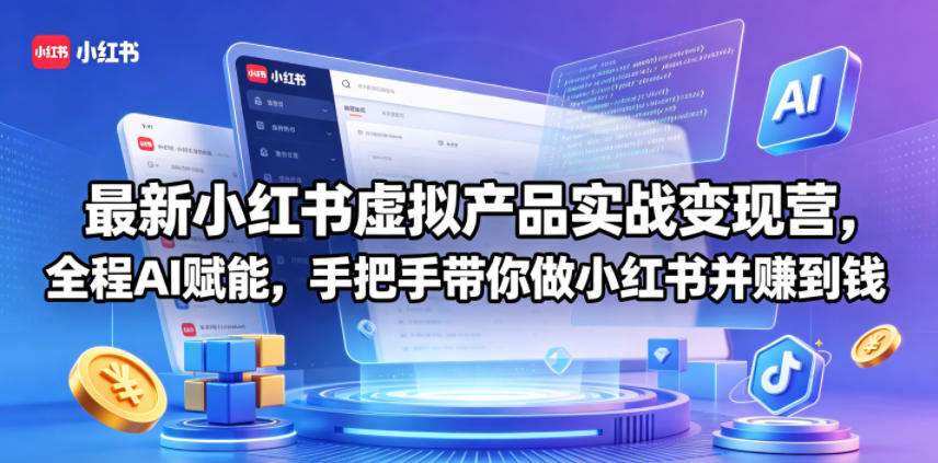 最新小红书虚拟产品实战变现营,全程AI赋能,手把手带你做小红书并赚到钱-优创云