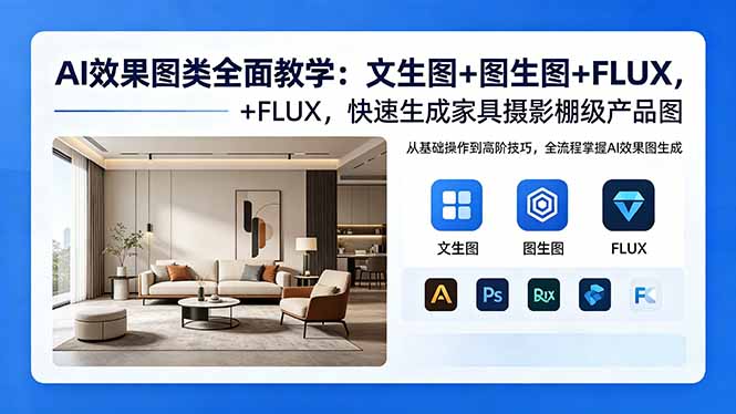 AI效果图类全面教学:文生图+图生图+FLUX,快速生成家具摄影棚级产品图-优创云