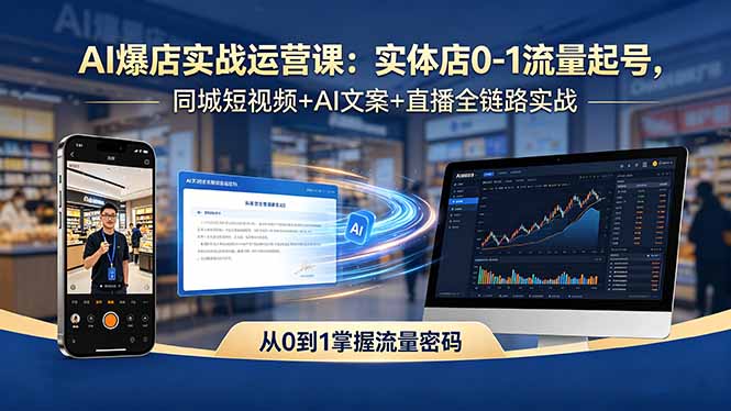 AI爆店实战运营课:实体店0-1流量起号,同城短视频+AI文案+直播全链路实战-优创云