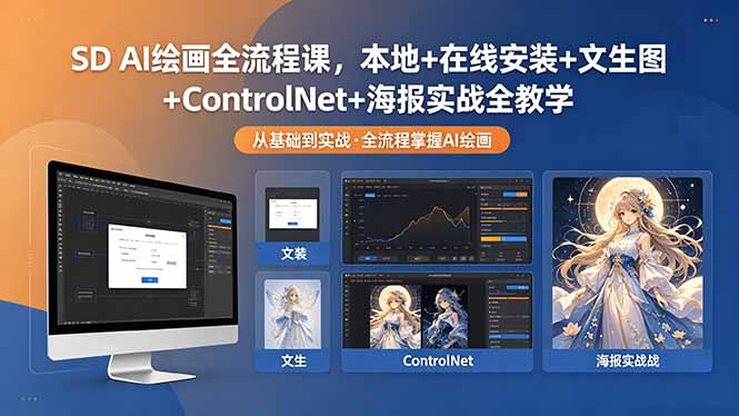 SD AI绘画全流程课,本地+在线安装+文生图+ControlNet+海报实战全教学-优创云