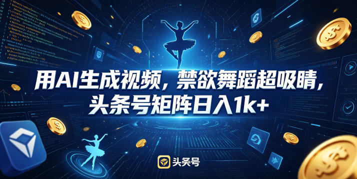 用AI生成视频,禁欲舞蹈超吸睛,头条号矩阵日入1k+-优创云