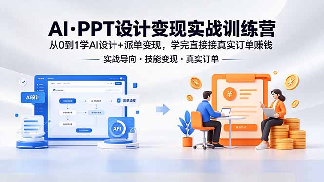 AI·PPT设计变现实战训练营,从0到1学AI设计+派单变现,学完直接接真实订单赚钱-优创云