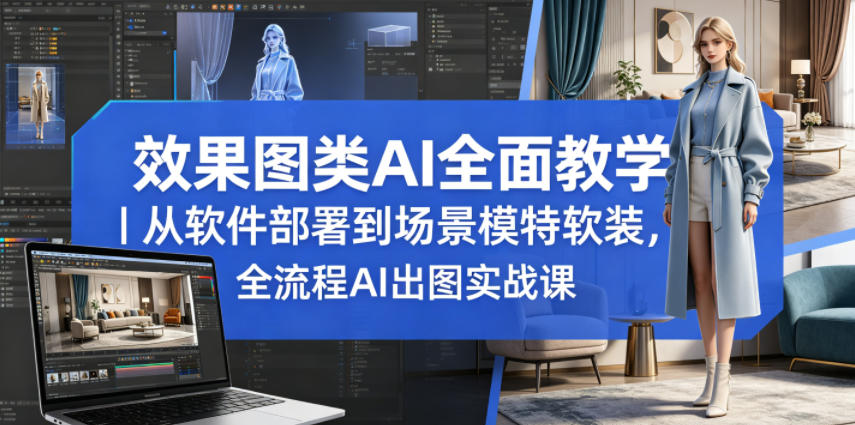 效果图类AI全面教学|从软件部署到场景模特软装,全流程AI出图实战课-优创云
