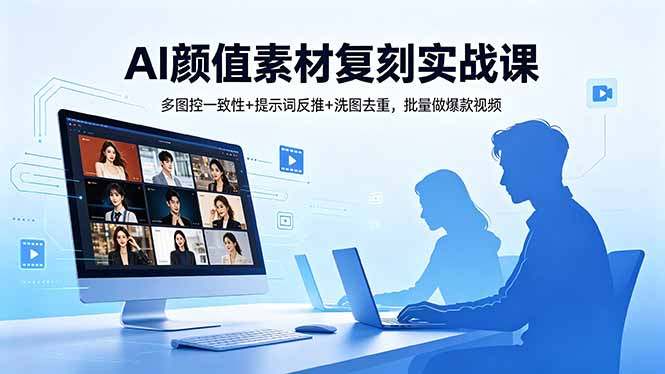 AI颜值素材复刻实战课,多图控一致性+提示词反推+洗图去重,批量做爆款视频-优创云