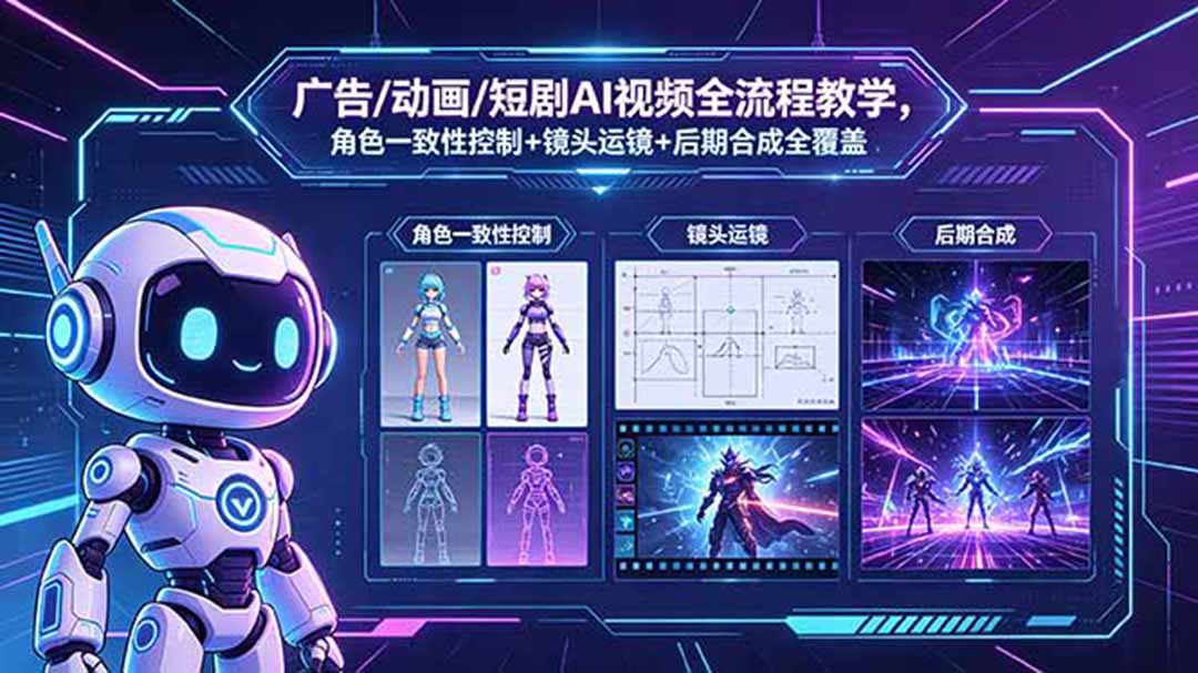 广告/动画/短剧AI视频全流程教学,角色一致性控制+镜头运镜+后期合成全覆盖-优创云