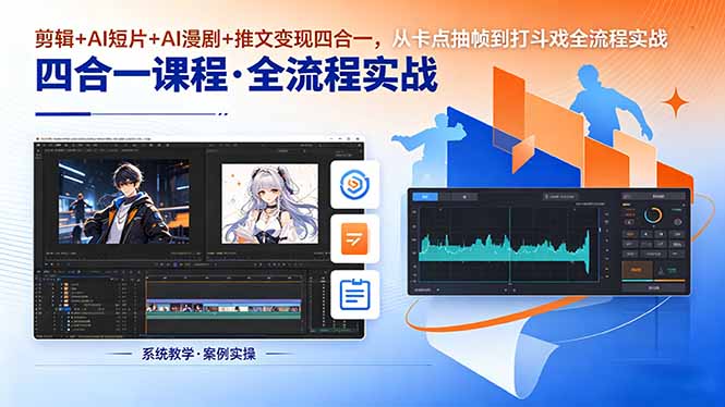 剪辑+AI短片+AI漫剧+推文变现四合一,从卡点抽帧到打斗戏全流程实战-优创云