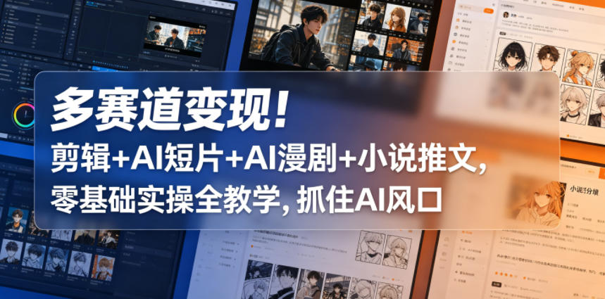 多赛道变现!剪辑+AI短片+AI漫剧+小说推文,零基础实操全教学,抓住AI风口-优创云