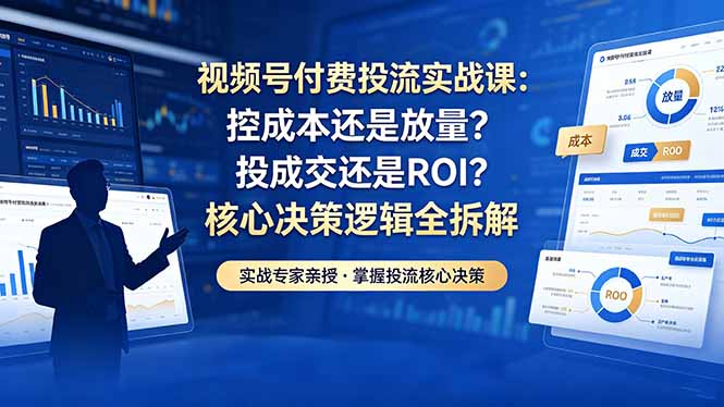 视频号付费投流实战课-5月:控成本还是放量?投成交还是ROI?核心决策逻辑全拆解-优创云