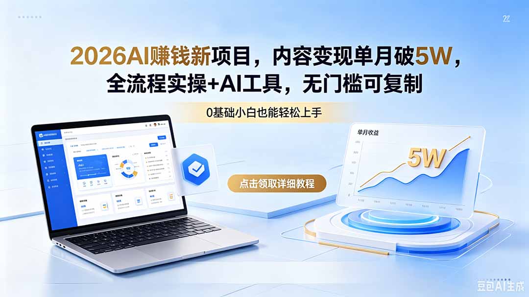 2026AI赚钱新项目，内容变现单月破5W，全流程实操+AI工具，无门槛可复制-优创云
