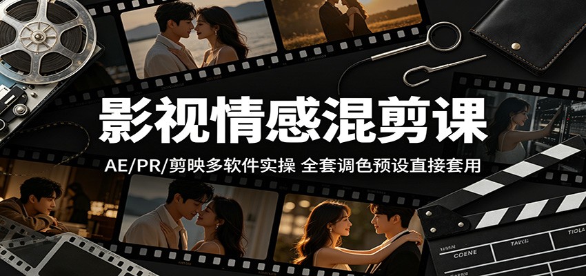 影视情感混剪课:AE/PR/剪映多软件实操,全套调色预设直接套用-优创云