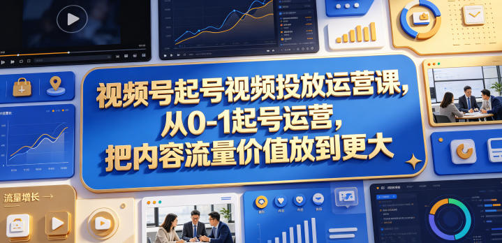 视频号起号视频投放运营课,从0-1起号运营,把内容流量价值放到更大-优创云