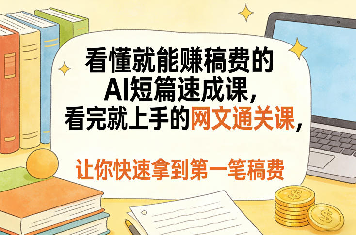 看懂就能賺稿费的AI短篇速成课，看完就上手的网文通关课，让你快速拿到第一笔稿费(更新5月)-优创云