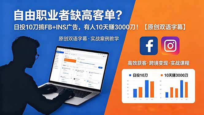 自由职业者缺高客单?日投 10 刀搞 FB+INS 广告,有人 10 天赚 3000 刀!【原创双语字幕】-优创云