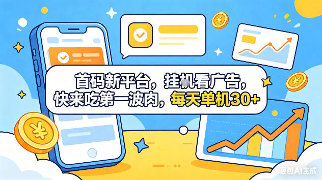 首码新平台，挂G自动看广告，快来吃第一波肉，每天单机30+，可矩阵放大【揭秘】-优创云