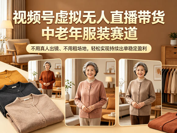 视频号虚拟无人直播带货中老年服装赛道,不用真人出镜、不用租场地,轻松实现持续出单稳定盈利-优创云