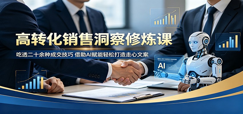 高转化销售洞察修炼课:吃透二十余种成交技巧,借助AI赋能轻松打造走心文案-优创云