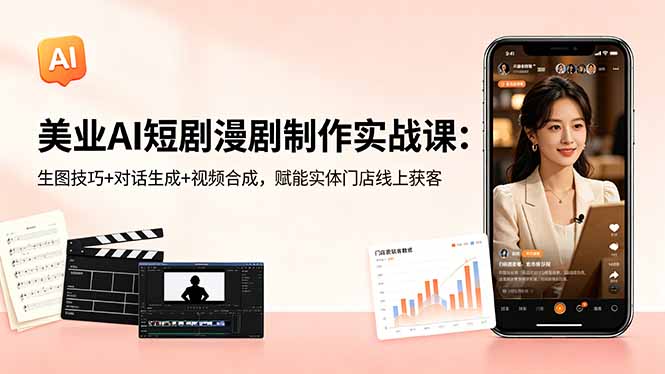 美业AI短剧漫剧制作实战课：生图技巧+对话生成+视频合成，赋能实体门店线上获客-优创云