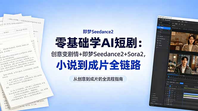 零基础学AI短剧：创意变剧情+即梦Seedance2+Sora2，小说到成片全链路-优创云