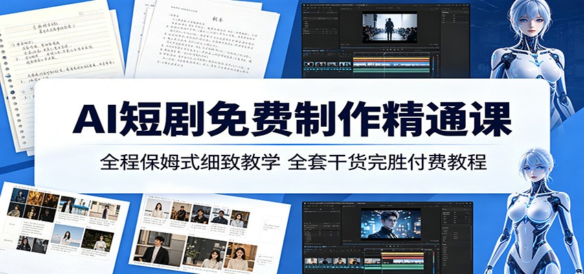 AI短剧免费制作精通课:全程保姆式细致教学,全套干货完胜付费教程-优创云