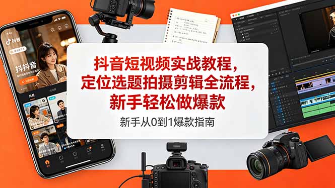 抖音短视频实战教程,定位选题拍摄剪辑全流程,新手轻松做爆款-优创云