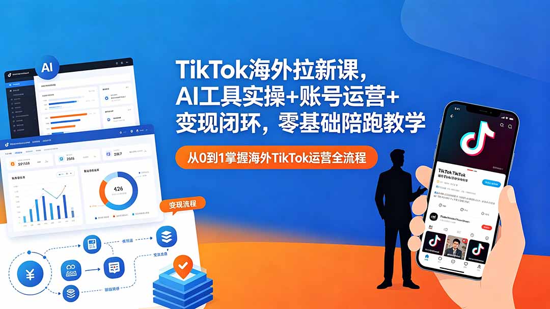 TikTok海外拉新课，AI工具实操+账号运营+变现闭环，零基础陪跑教学-优创云