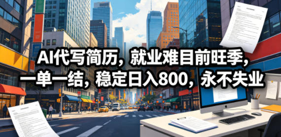 AI代写简历,就业难目前旺季,一单一结,稳定日入800,永不失业-优创云