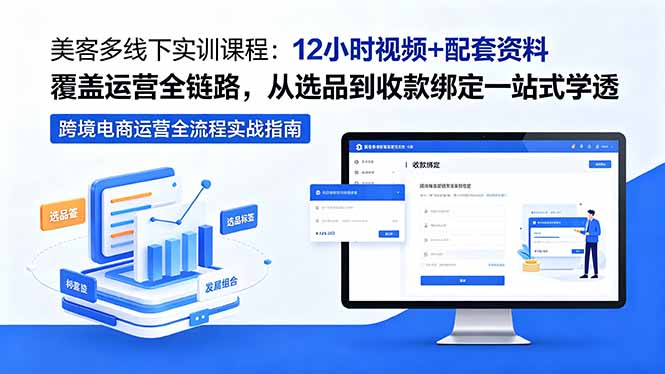 美客多线下实训课程:12小时视频+配套资料覆盖运营全链路,从选品到收款绑定一站式学透-优创云