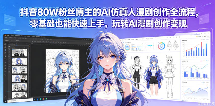 抖音80W粉丝博主的AI仿真人漫剧创作全流程，零基础也能快速上手，玩转AI漫剧创作变现-优创云