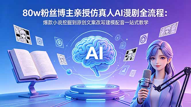 80w粉丝博主亲授仿真人AI漫剧全流程：爆款小说挖掘到原创文案改写建模配音一站式教学-优创云