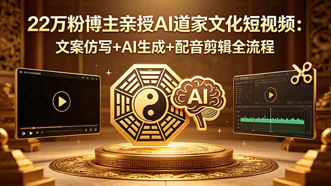 22万粉博主亲授AI道家文化短视频：文案仿写+AI生成+配音剪辑全流程-优创云