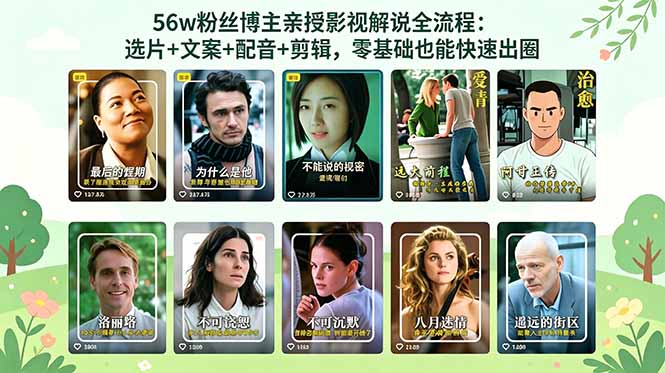 56万粉丝博主亲授影视解说全流程:选片+文案+配音+剪辑,零基础也能快速出圈-优创云