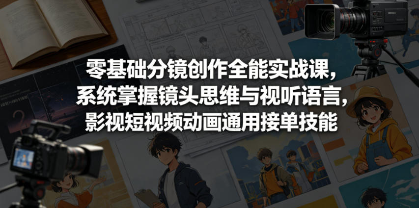零基础分镜创作全能实战课,系统掌握镜头思维与视听语言,影视短视频动画通用接单技能-优创云