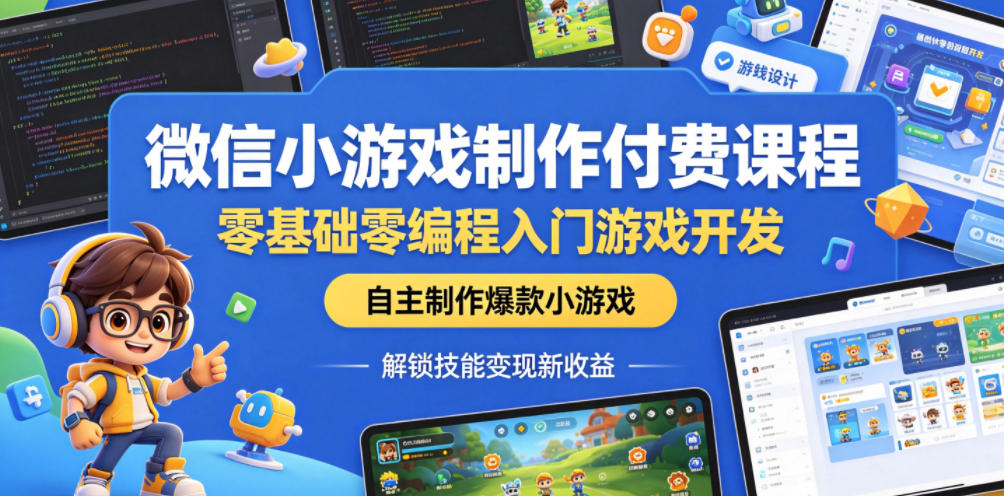 微信小游戏制作付费课程，零基础零编程入门游戏开发，自主制作爆款小游戏，解锁技能变现新收益-优创云