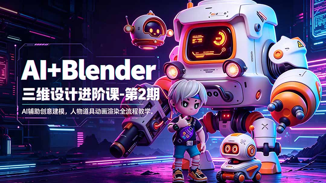AI+Blender三维设计进阶课-第2期：AI辅助创意建模，人物道具动画渲染全流程教学-优创云