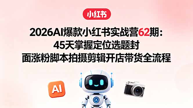 2026AI爆款小红书实战营62期：45天掌握定位选题封面涨粉脚本拍摄剪辑开店带货全流程-优创云