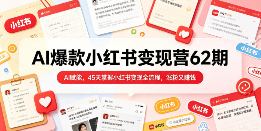 AI爆款小红书变现营62期2026年5月，AI赋能，45天掌握小红书变现全流程，涨粉又賺钱-优创云