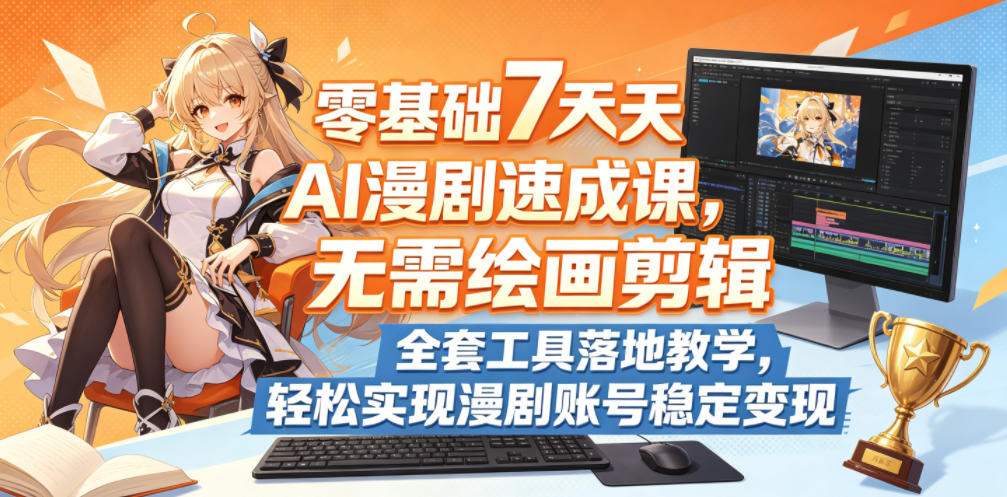 零基础7天AI漫剧速成课，无需绘画剪辑，全套工具落地教学，轻松实现漫剧账号稳定变现-优创云