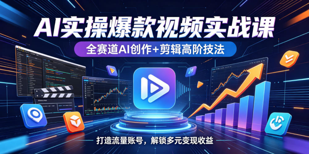 AI实操爆款视频实战课，全赛道AI创作+剪辑高阶技法，打造流量账号，解锁多元变现收益-优创云